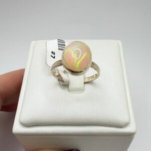 NWT 9x11mm oval cut OPAL cabochon solitaire ring in sterling silver!